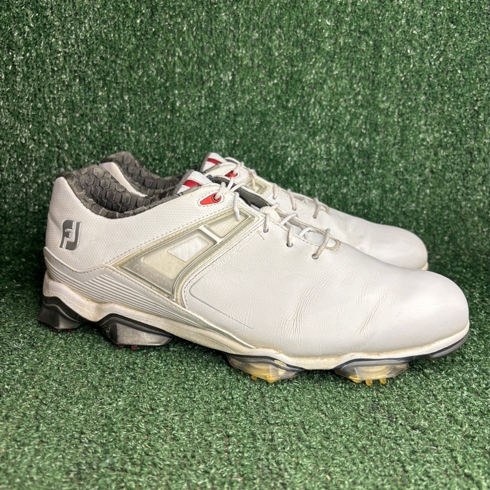 FootJoy Tour X Spiked Leather PowerStrap Athletic Golf Shoes White Mens 12 Wide